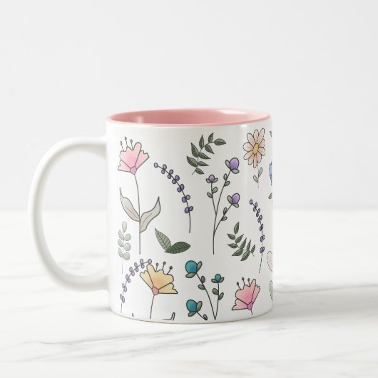 Spring Wassercolor Doodle-Blume Zweifarbige Tasse (Links)