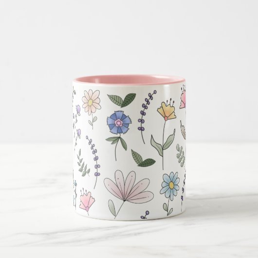 Spring Wassercolor Doodle-Blume Zweifarbige Tasse (Mittel)