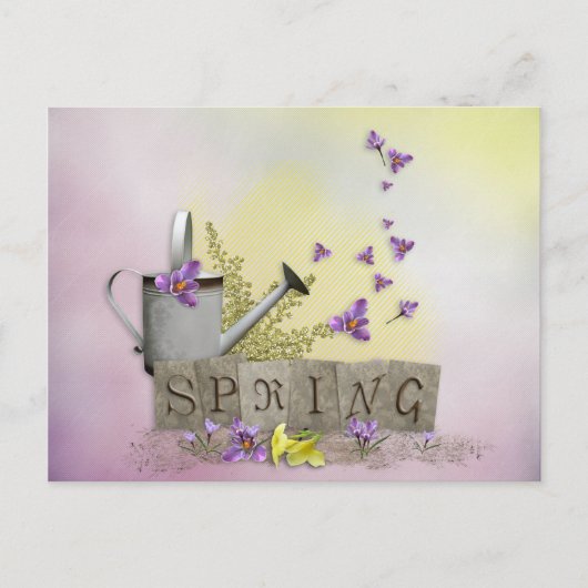 Spring - "Water Can & Signs of Spring" Postkarte (Vorderseite)