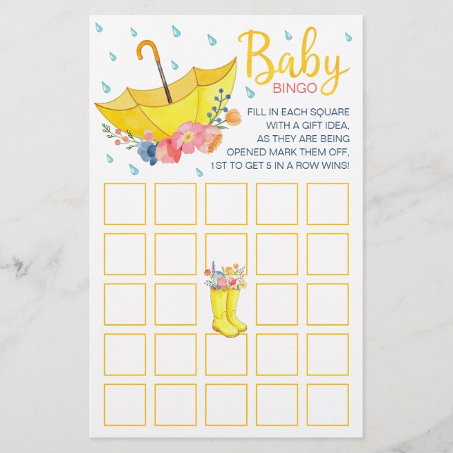 Spring Watercolor Babydusche Bingo Game Card - AP (Vorderseite)