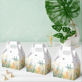 Spring Watercolor Birds Floral Monogram Wildflower Geschenkschachtel