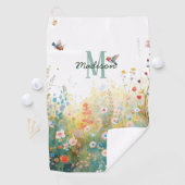Spring Watercolor Birds Floral Monogram Wildflower Golfhandtuch (Insitu)