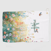 Spring Watercolor Birds Floral Monogram Wildflower Golfhandtuch (Horizontal)