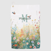 Spring Watercolor Birds Floral Monogram Wildflower Golfhandtuch (Vorderseite)