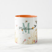 Spring Watercolor Birds Floral Monogram Wildflower Tasse (Zentrum)