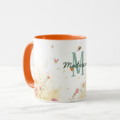 Spring Watercolor Birds Floral Monogram Wildflower Tasse (Vorderseite Links)