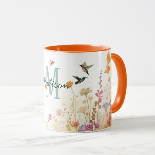 Spring Watercolor Birds Floral Monogram Wildflower Tasse (VorderseiteRechts)