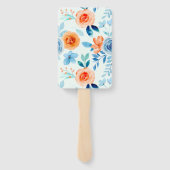 Spring Watercolor Blue Orange Florals Wedding Fächer (Rückseite)