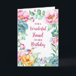 Spring Watercolor Blume Friend Geburtstag Karte<br><div class="desc">Geburtstagskarte für Freunde mit Vintagen farbenfrohen Aquarellfarben-Blume und nachdenklichem Vers.</div>