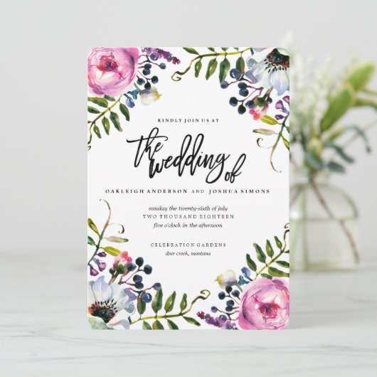 Spring Watercolor Blume Hochzeit Einladung (Stehend Vorderseite)