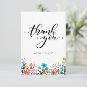 Spring Watercolor Blumen Flat Vielen Dank Dankeskarte (Stehend Vorderseite)