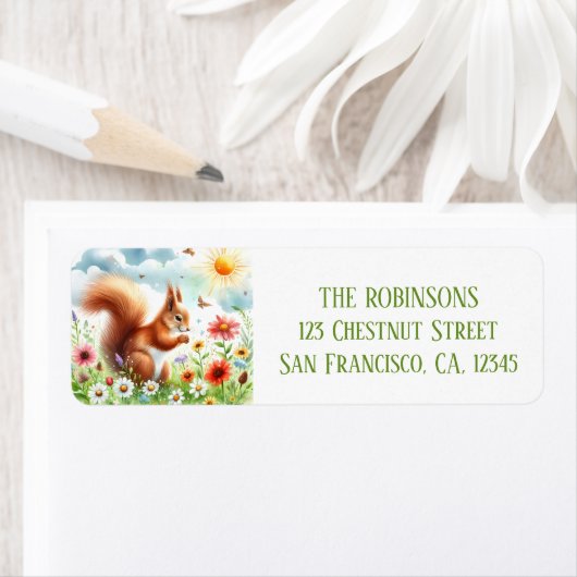 Spring Watercolor Eichhörnchen-Rücksendeadresse (Insitu)