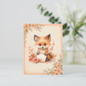 Spring Watercolor Fox mit einem Buchstaben - Postkarte (Stehend Vorderseite)