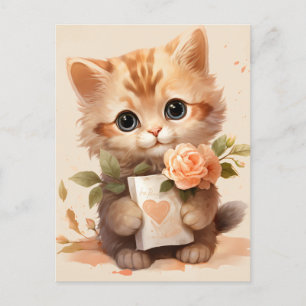 Spring Watercolor Kitten mit einem Buchstaben - Postkarte