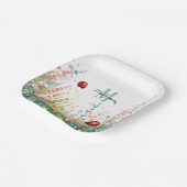 Spring Watercolor ladybug Floral Monogram Wildflow Pappteller (Gewinkelt)