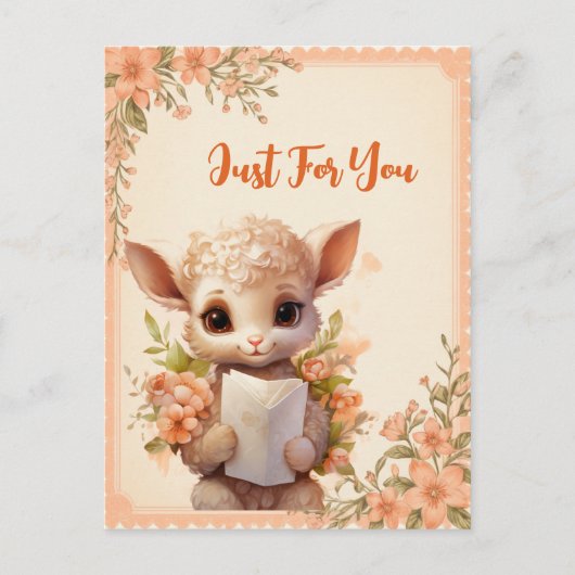 Spring Watercolor Lamm mit einem Buchstaben - Postkarte (Vorderseite)