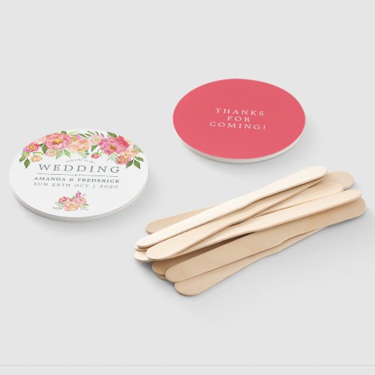 Spring Watercolor Peonies Wedding Vielen Dank Fächer (Non-assembled)