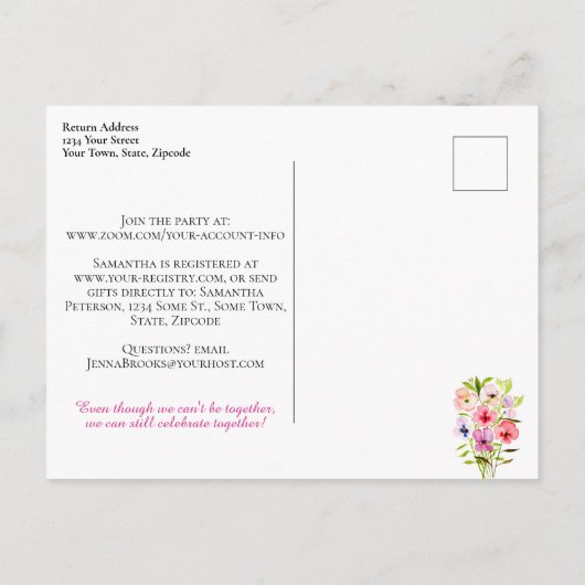 Spring Watercolor Stiefmütterchen Virtual Brautpar Einladungspostkarte (Rückseite)