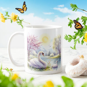 Spring Watercolor Swan Kaffeetasse