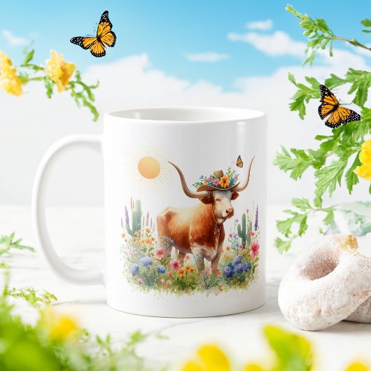 Spring Watercolor Texas Longhorn Kaffeetasse