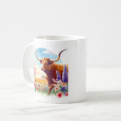 Spring Watercolor Texas Longhorn Kaffeetasse (Vorderseite Links)