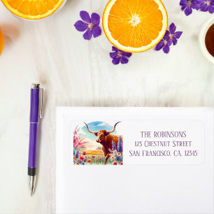 Spring Watercolor Texas Longhorn Rücksendeadresse