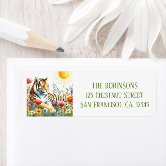 Spring Watercolor Tiger Rücksendeadresse (Insitu)