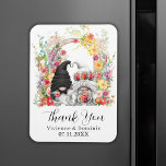 Spring Wedding Danke, Gnome Floral Magnet<br><div class="desc">Kundenspezifische Hochzeitsfavoriten für Ihre Gäste mit Braut- und Bräutigennomen und farbenfroher Frühlingsblumenbogenillustrierung. Bearbeiten Sie die Vorlage mit einem Datum und den Namen der Neuvermählten.</div>