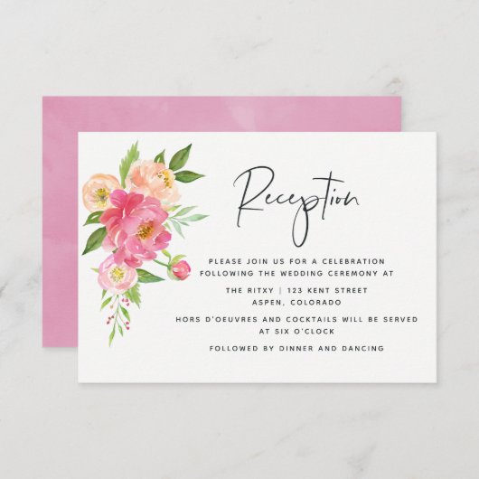 Spring Wedding Watercolor Peonies Empfang Einladung (Vorne/Hinten)