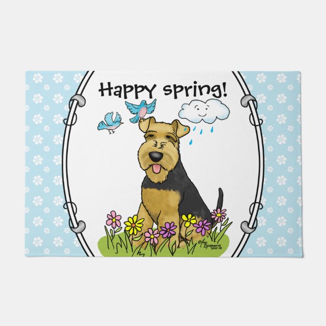 Spring Welsh Terrier Dog mit Blume - Niedlich Fußmatte (Vorderseite)