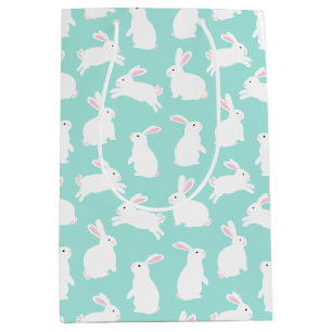 Spring White Bunnies Muster Mittlere Geschenktüte