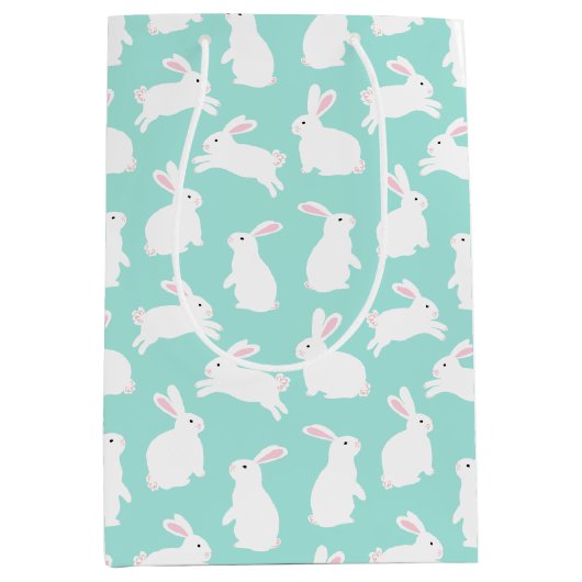 Spring White Bunnies Muster Mittlere Geschenktüte (Vorderseite)