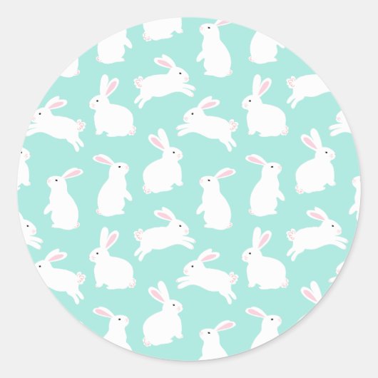 Spring White Bunnies Muster Runder Aufkleber (Vorderseite)