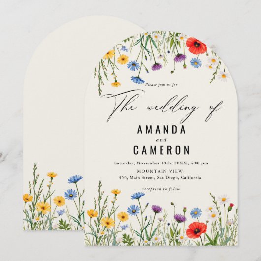 Spring Wild Blume Meadow Wedding Einladung (Vorne/Hinten)