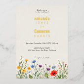 Spring Wild Blume Meadow Wedding Folieneinladung (Vorderseite)
