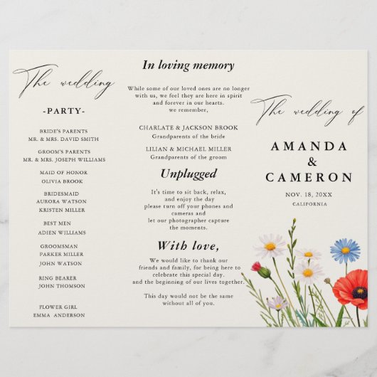 Spring Wild Blume Meadow Wedding Program (Vorderseite)