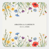 Spring Wild Blume Meadow Wedding Quadratischer Aufkleber (Vorderseite)