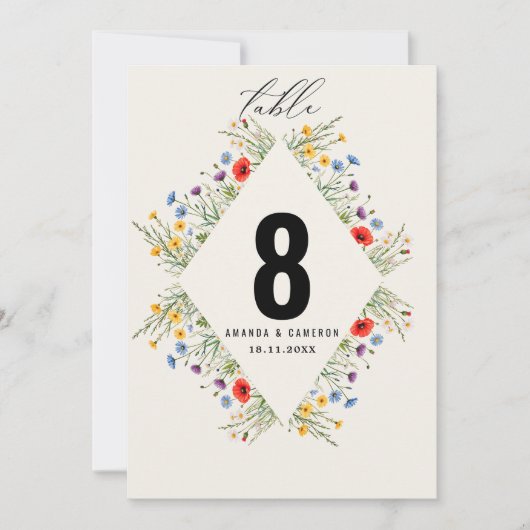 Spring Wild Blume Meadow Wedding Tischnummer (Vorderseite)