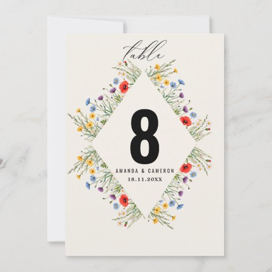 Spring Wild Blume Meadow Wedding Tischnummer (Rückseite)