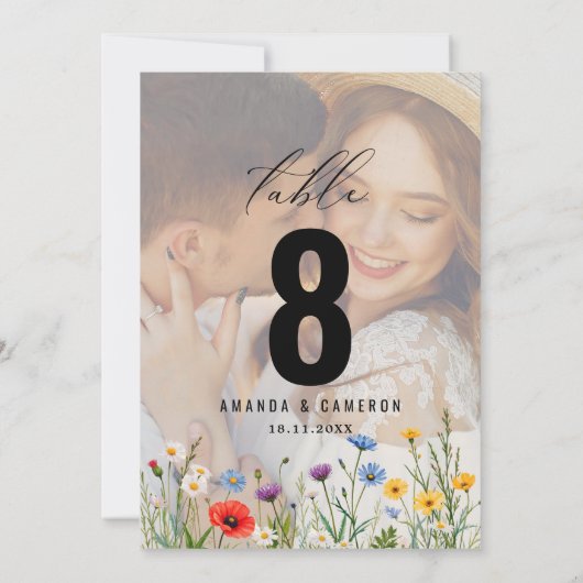 Spring Wild Blume Meadow Wedding Tischnummer (Rückseite)