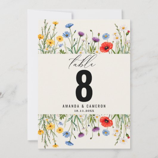 Spring Wild Blume Meadow Wedding Tischnummer (Rückseite)
