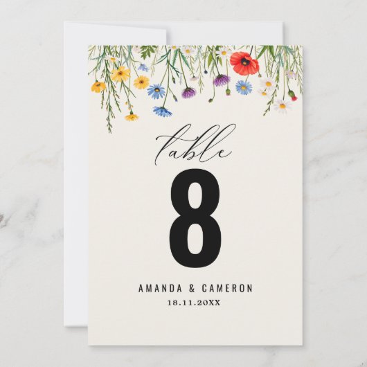 Spring Wild Blume Meadow Wedding Tischnummer (Rückseite)