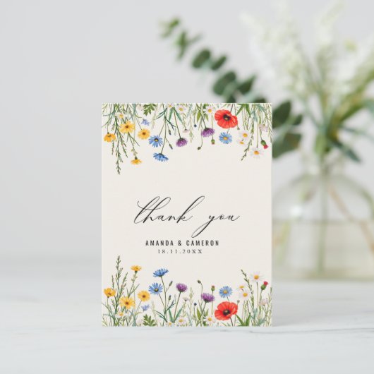 Spring Wild Blume Meadow Wedding Vielen Dank Postkarte (Stehend Vorderseite)