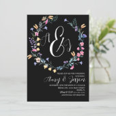 Spring Wild Blume Wreath Lila Black Wedding Einladung (Stehend Vorderseite)