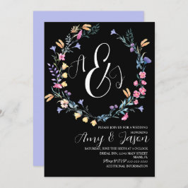 Spring Wild Blume Wreath Lila Black Wedding Einladung