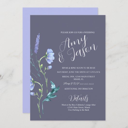 Spring Wild Blume Wreath Mute Lila Hochzeit Einladung (Vorne/Hinten)