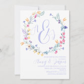 Spring Wild Blume Wreath Pastel Lila Wedding Einladung (Vorderseite)