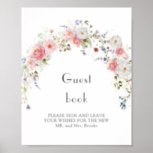 Spring Wildblume Arc Pink White Wedbook Poster