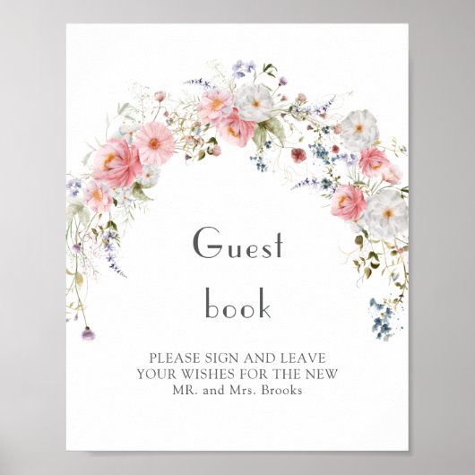 Spring Wildblume Arc Pink White Wedbook Poster (Vorne)