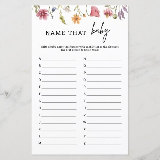 Spring Wildblume Babydusche Name dieses Babyspiels (Vorderseite)